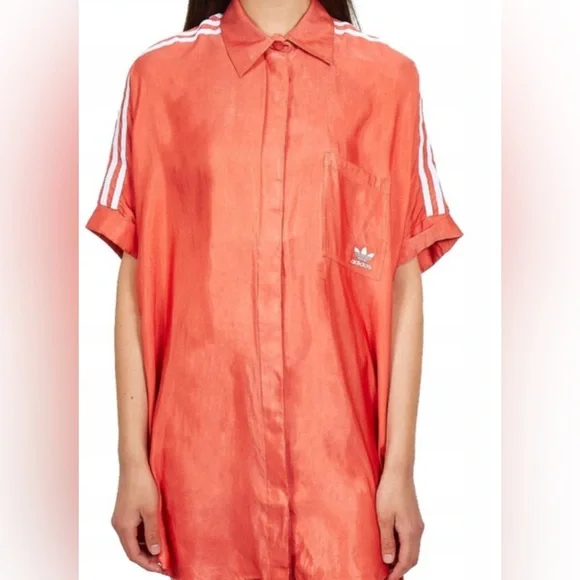 NWT ADIDAS SATIN MINI SHIRT DRESS. Size Small but is over size, can fit a M/L - Picture 7 of 7